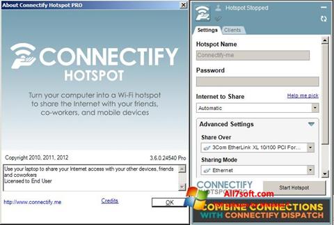 Snimak zaslona Connectify Hotspot PRO Windows 7