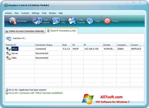 Snimak zaslona Anyplace Control Windows 7