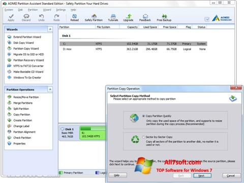 Snimak zaslona AOMEI Partition Assistant Windows 7