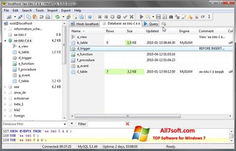 Snimak zaslona HeidiSQL Windows 7