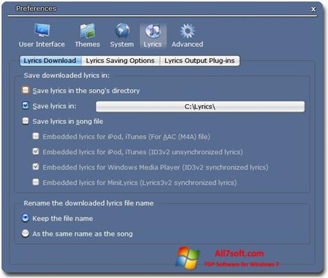 Snimak zaslona Minilyrics Windows 7