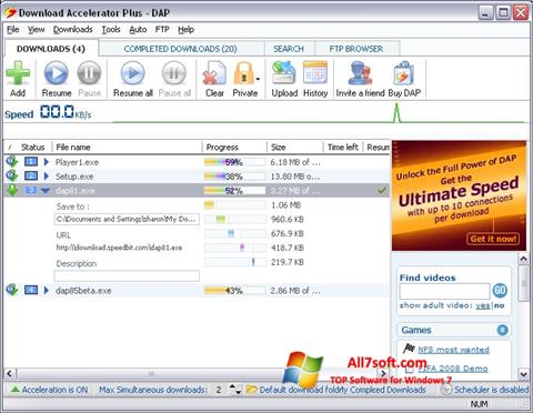 Snimak zaslona Download Accelerator Plus Windows 7