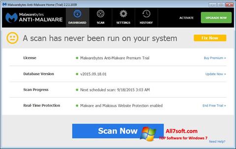 Snimak zaslona Malwarebytes Anti-Malware Free Windows 7