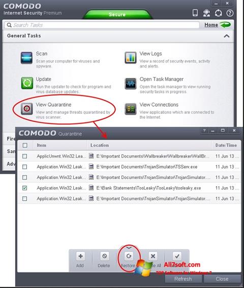 Snimak zaslona Comodo Internet Security Windows 7