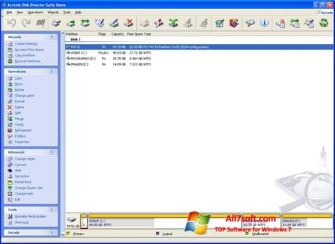 Snimak zaslona Acronis Disk Director Suite Windows 7