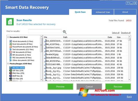 Snimak zaslona Smart Data Recovery Windows 7