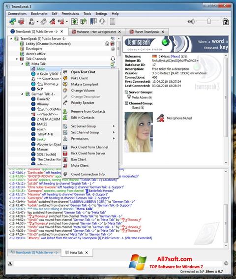 Snimak zaslona TeamSpeak Windows 7