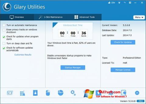 Snimak zaslona Glary Utilities Pro Windows 7