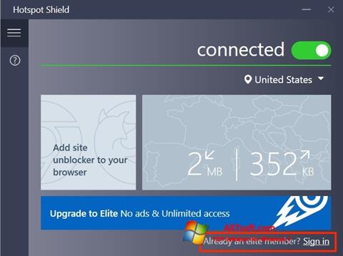 Snimak zaslona Hotspot Shield Windows 7