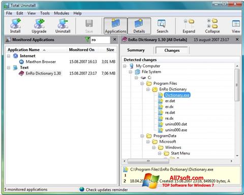 Snimak zaslona Total Uninstall Windows 7