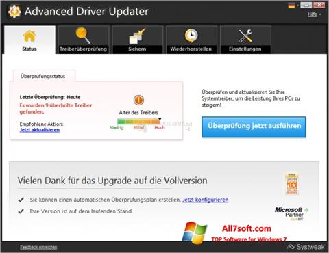 Snimak zaslona Advanced Driver Updater Windows 7
