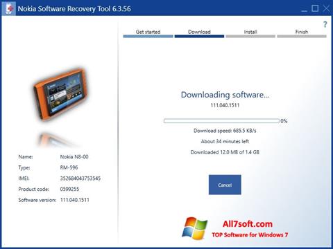 Snimak zaslona Nokia Software Recovery Tool Windows 7