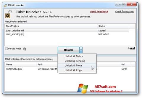 Snimak zaslona IObit Unlocker Windows 7