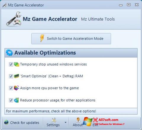 Snimak zaslona Mz Game Accelerator Windows 7