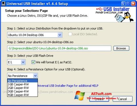 Snimak zaslona Universal USB Installer Windows 7