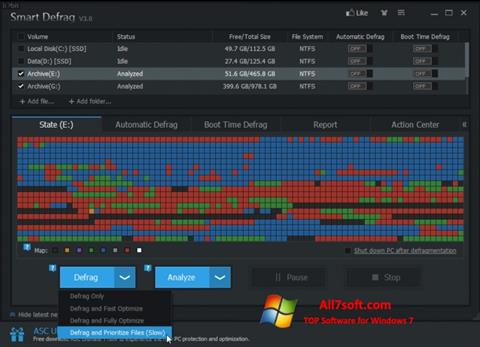 Snimak zaslona Smart Defrag Windows 7