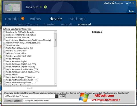 Snimak zaslona Garmin Express Windows 7