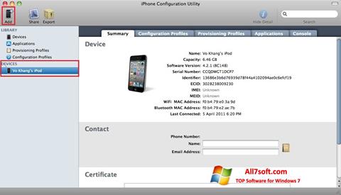 Snimak zaslona iPhone Configuration Utility Windows 7