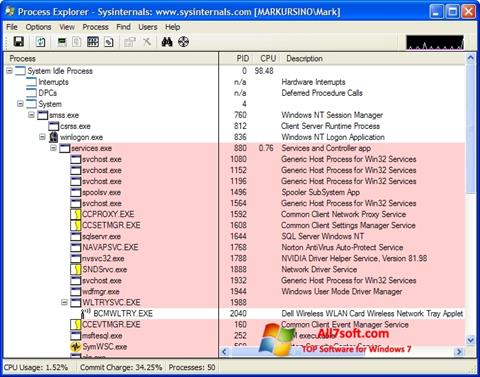 Snimak zaslona Process Explorer Windows 7