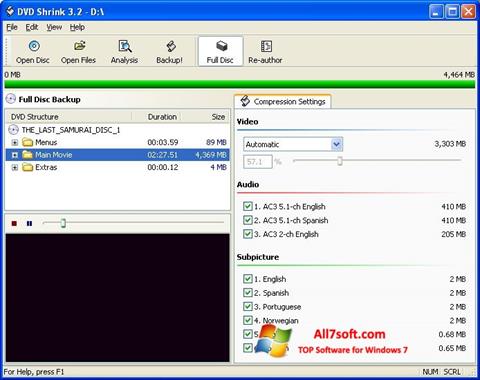 Snimak zaslona DVD Shrink Windows 7