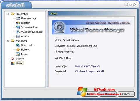 Snimak zaslona VCam Windows 7