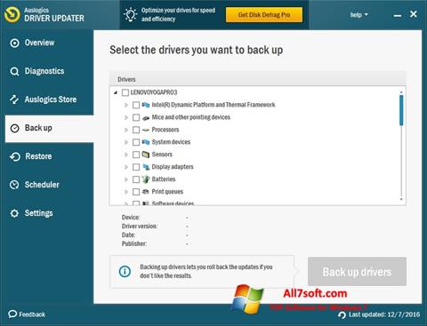 Snimak zaslona Auslogics Driver Updater Windows 7