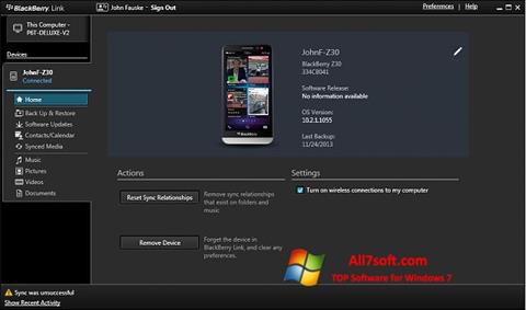 Snimak zaslona BlackBerry Link Windows 7