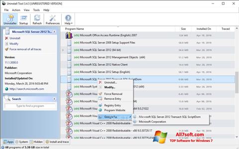 Snimak zaslona Uninstall Tool Windows 7