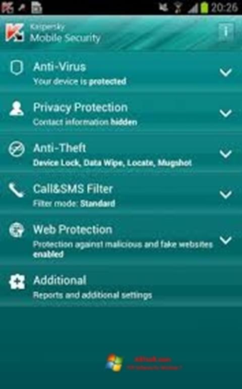 Snimak zaslona Kaspersky Mobile Security Windows 7
