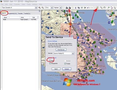 Snimak zaslona MapSource Windows 7