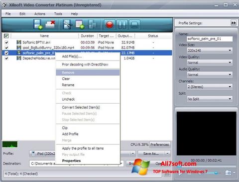 Snimak zaslona Xilisoft Video Converter Windows 7